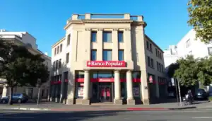 a building with a red sign