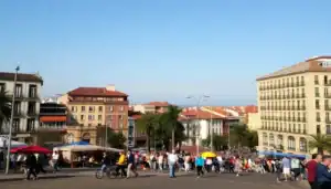 a group of people walking in a city