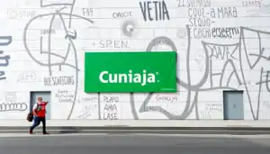 a green banner on a wall