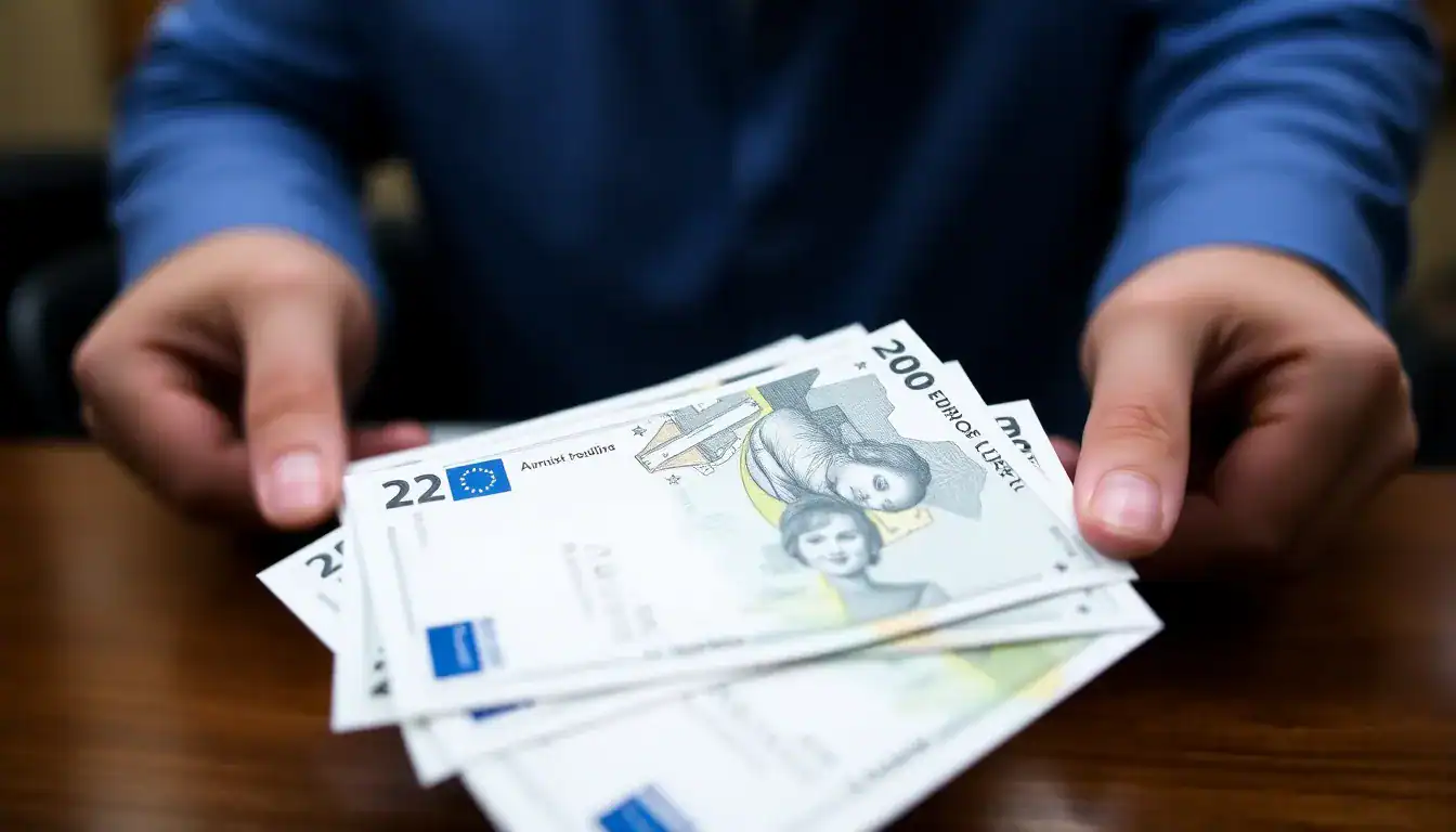 a person holding a stack of money