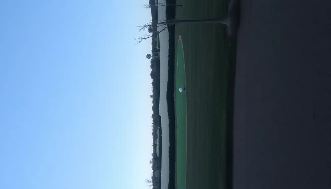 a golf course with a golf ball on the green