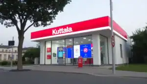 a store front with a sign on the window