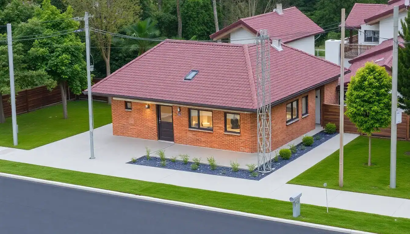 a brick house with a driveway and grass