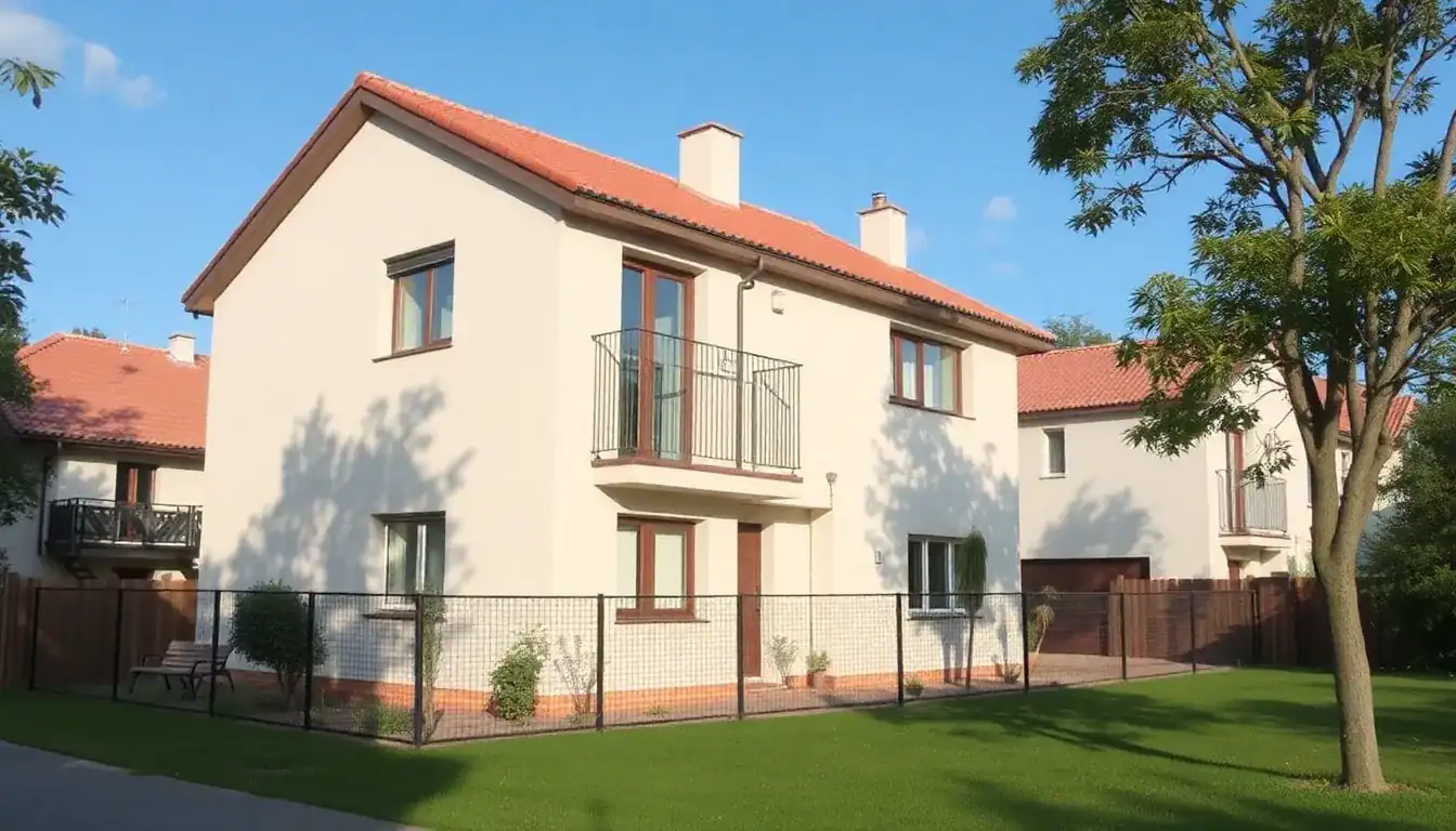 a house with a fence and grass
